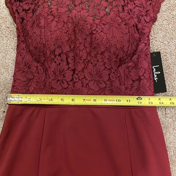 Lulu’s Burgundy Open Back, Cap Sleeve Gown - Picture 7 of 11